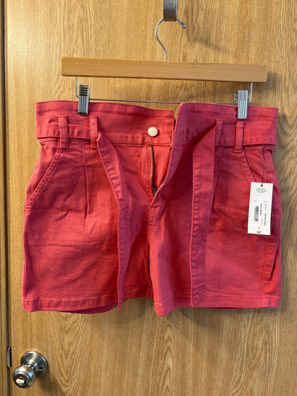 Women's Pink High-Waist Paperbag Shorts with Tie Belt